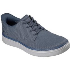 Buty sportowe męskie Skechers Hyland Justino. Niebieskie buty trekkingowe Skechers, bez wzorów, bez zapięcia. Za 364.99 zł.