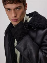 Skórzane rękawiczki z łączonych materiałów - czarny. Czarne rękawiczki Reserved, bez wzorów, z materiału. W wyprzedaży za 79.99 zł.