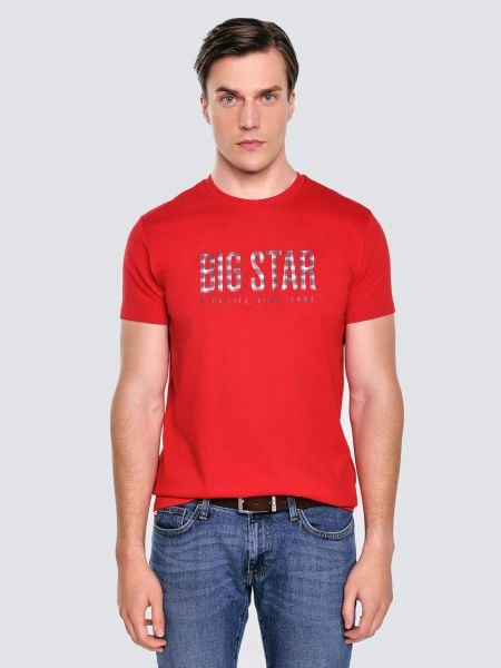 Koszulka męska z logo BIG STAR czerwona Melsar 603. Czerwone t-shirty BIG STAR, l, bez wzorów, z dzianiny, bez kołnierzyka, bez ramiączek. Za 99.99 zł.
