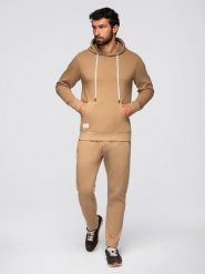 Komplet dresowy męski set bluza z kapturem + spodnie regular fit - camel V2 - Rozmiar: L. Brązowe bluzy z kapturem Ombre Clothing, l, z aplikacjami, z bawełny, z kapturem. Za 339.99 zł.