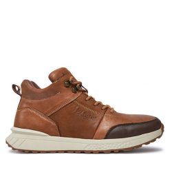Trzewiki Lee Cooper. Brązowe botki sznurowane Lee Cooper, bez wzorów, bez obcasa, bez zapięcia. Za 299.99 zł.