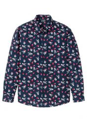 Koszula z długim rękawem i bożonarodzeniowym nadrukiem, Slim Fit. Niebieskie koszule bonprix, m, bez wzorów, bez kołnierzyka, bez ramiączek. Za 109.99 zł.
