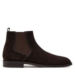 Sztyblety BOSS. Brązowe botki sznurowane Boss, bez wzorów, bez obcasa, bez zapięcia. Za 2,099.00 zł.
