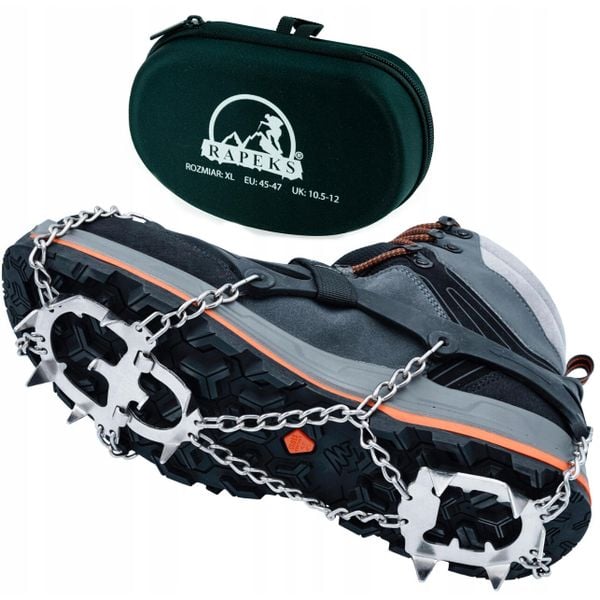 Raczki na buty Rapeks Icetrak. Czarne buty trekkingowe RAPEKS, bez wzorów, bez zapięcia. W wyprzedaży za 117.90 zł.