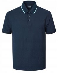 Dzianinowa Męska Koszulka Polo - Pako Jeans - Granatowa. Niebieskie koszulki polo Pako Jeans, l, bez wzorów, z bawełny, bez kołnierzyka, bez ramiączek. Za 129.00 zł.