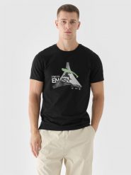 4F T-shirt regular z nadrukiem męski - czarny XL. Czarne t-shirty 4F, m, bez wzorów, z bawełny, bez kołnierzyka, bez ramiączek. W wyprzedaży za 39.99 zł.