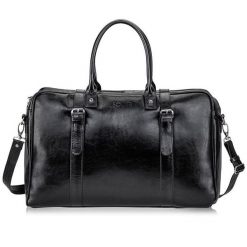 Skórzana torba męska podróżna, weekendowa Solier czarna. Czarne torby na ramię Solier, bez wzorów, ze skóry, na ramię. Za 699.99 zł.