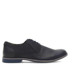 Półbuty Lanetti. Niebieskie eleganckie półbuty Lanetti, bez wzorów, bez obcasa, bez zapięcia. Za 129.99 zł.