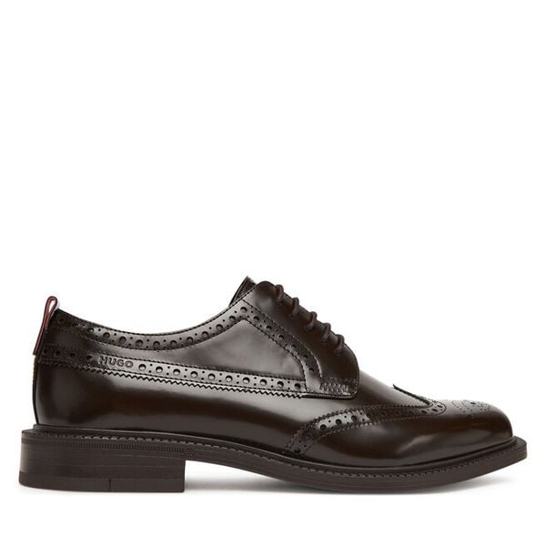 Półbuty HUGO. Brązowe eleganckie półbuty Hugo, bez wzorów, bez obcasa, bez zapięcia. Za 619.99 zł.