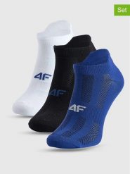 4F Skarpety sportowe (3 pary) w kolorze biało-czarno-granatowym rozmiar: 39-42. Białe skarpetki sportowe 4F, bez wzorów. Za 35.10 zł.