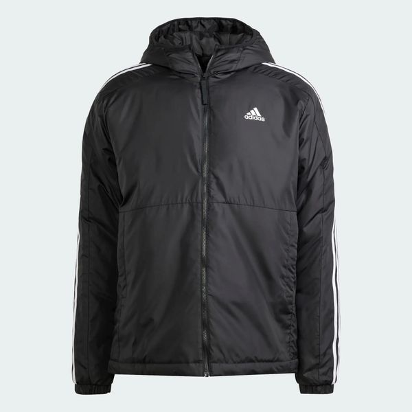 Kurtka Essentials 3-Stripes Insulated Hooded. Czarne kurtki Adidas, na zimę, uniwersalny, bez wzorów, z materiału, z kapturem. Za 399.00 zł.