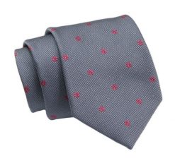 Klasyczny Krawat, Granatowy w Czerwone Kwiatki, Męski, 7cm -Angelo di Monti. Czerwone krawaty i muchy Angelo di Monti, bez wzorów, z tkaniny. Za 45.00 zł.