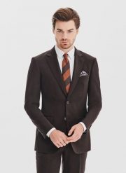 PAKO LORENTE – Brązowa marynarka garniturowa. Brązowe garnitury Pako Lorente, do pracy, bez wzorów, z poliesteru. Za 1,299.99 zł.