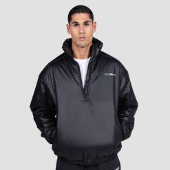 Kurtka męska fitness z półzamkiem bez kaptura Prime 1/2 Zip Black. Czarne kurtki GYMBEAM, m, bez wzorów, z materiału, bez kaptura. Za 214.90 zł.