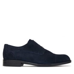 Półbuty BOSS. Niebieskie eleganckie półbuty Boss, bez wzorów, bez obcasa, bez zapięcia. Za 849.99 zł.