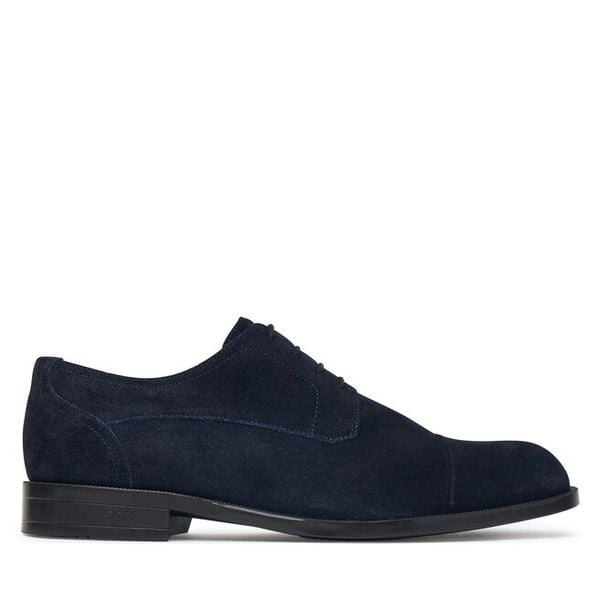 Półbuty BOSS. Niebieskie eleganckie półbuty Boss, bez wzorów, bez obcasa, bez zapięcia. Za 849.99 zł.