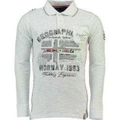 Koszulka polo w kolorze białym. Koszulki polo marki Geographical Norway, z aplikacjami, z bawełny, polo, z długim rękawem. W wyprzedaży za 130.95 zł.