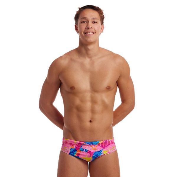 Kąpielówki męskie slipy na basen treningowe Funky Trunks Just Jungle. Czerwone kąpielówki Funky Trunks, m, bez wzorów. Za 124.99 zł.