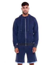 Męska jeansowa bluza z kapturem w kolorze indygo. Niebieskie bluzy z kapturem LEONE 1947 APPAREL, l, bez wzorów, z bawełny, z kapturem. Za 189.41 zł.