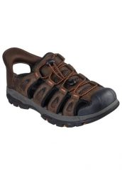 Sandały SKECHERS SLIP - INS TRESMEN NORVICK Brązowy. Brązowe sandały Skechers, z materiału, bez zapięcia. Za 359.99 zł.