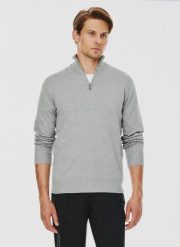 PAKO LORENTE – Szary sweter z wysoką stójką zapinaną na zamek. Szare swetry nierozpinane Pako Lorente, na zimę, m, bez wzorów, z poliamidu, bez kołnierzyka, bez ramiączek. Za 119.99 zł.