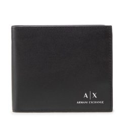 Duży Portfel Męski Armani Exchange. Czarne portfele Armani Exchange, bez wzorów. Za 349.99 zł.