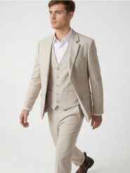 Kamizelka garniturowa - beżowy. Brązowe garnitury Reserved, bez wzorów, z elastanu. Za 159.99 zł.