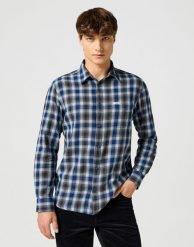 MĘSKA KOSZULA KRATA WRANGLER 1 PKT INDIGO SHIRT NAVY 112357226. Niebieskie koszule Wrangler, l, bez wzorów, bez kołnierzyka, bez ramiączek. Za 169.99 zł.