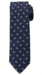 Modny Krawat Męski. Wzór Paisley, Nerka - Chattier, Granatowo-Brązowy. Niebieskie krawaty i muchy Chattier, bez wzorów, z tkaniny. Za 49.00 zł.