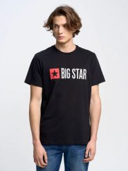 Koszulka męska z logo BIG STAR czarna Quado 906. Czarne t-shirty BIG STAR, l, bez wzorów, z dzianiny, bez kołnierzyka, bez ramiączek. W wyprzedaży za 99.99 zł.