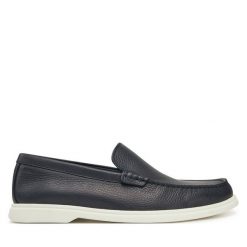 Półbuty BOSS. Niebieskie eleganckie półbuty Boss, bez wzorów, bez obcasa, bez zapięcia. Za 759.99 zł.