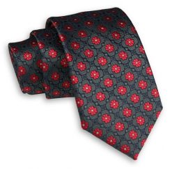Ciemny Zielony Elegancki Męski Krawat -ALTIES- 7 cm, Klasyczny, w Czerwone Kwiatki. Czerwone krawaty i muchy Alties, bez wzorów, z tkaniny. Za 49.00 zł.