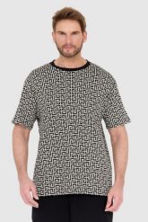 BALMAIN Męski t-shirt w czarno-biały monogram. Białe t-shirty Balmain, l, bez wzorów, bez kołnierzyka, bez ramiączek. W wyprzedaży za 1,399.99 zł.