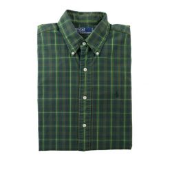 Second life - Koszule klasyczne męskie w kratę zielone - Jak nowy. Zielone sztyblety RALPH LAUREN, bez wzorów, z materiału, bez obcasa, bez zapięcia. Za 207.36 zł.