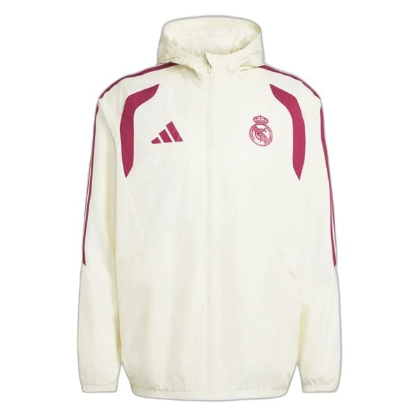 Kurtka wodoodporna All Weather Real Madrid Tiro 2026/27. Brązowe kurtki Adidas, m, bez wzorów, z materiału, bez kaptura. Za 423.00 zł.