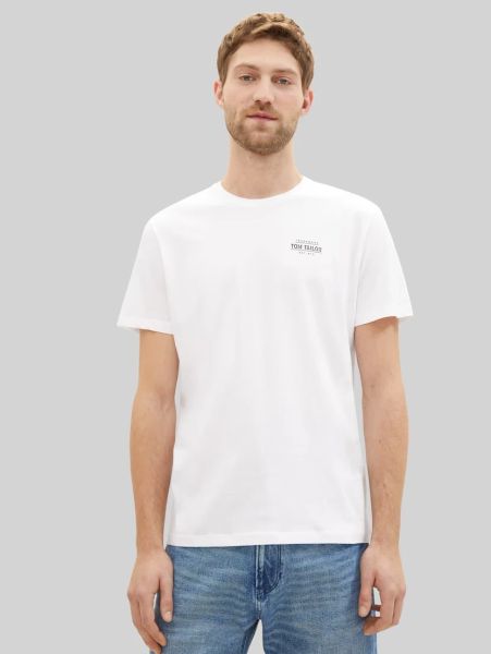 Męska Koszulka Tom Tailor Printed T-shirt White 1042195 20000. Białe t-shirty Tom Tailor, l, bez wzorów, bez kołnierzyka, bez ramiączek. Za 59.99 zł.