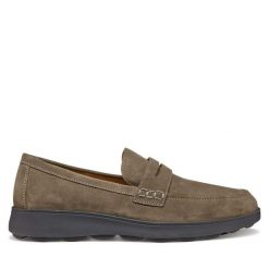 Półbuty Geox. Szare eleganckie półbuty Geox, bez wzorów, bez obcasa, bez zapięcia. Za 339.99 zł.