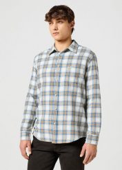 WRANGLER MĘSKA KOSZULA 1 PKT INDIGO SHIRT WHITE 112357227 W5K8018067. Białe koszule Wrangler, l, bez wzorów, bez kołnierzyka, bez ramiączek. Za 149.99 zł.