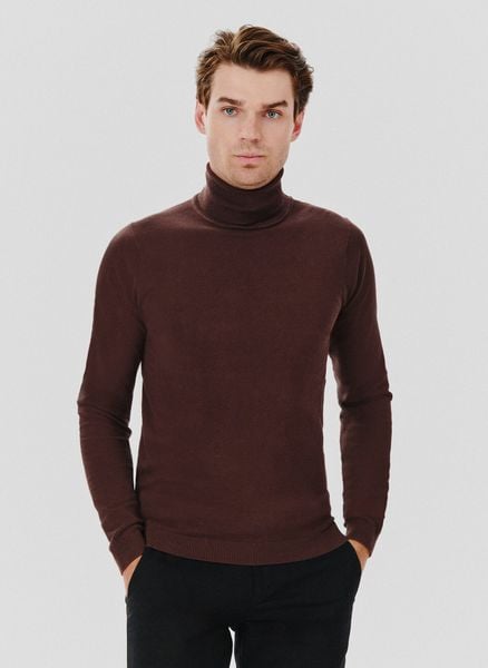 PAKO LORENTE – Brązowy gładki golf męski. Brązowe golfy Pako Lorente, m, bez wzorów, z bawełny, bez ramiączek. Za 99.99 zł.