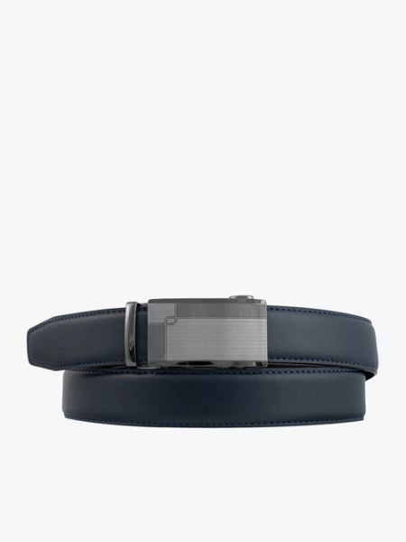 Granatowy pasek ze skóry licowej. Niebieskie paski Brawo sp. z o.o., bez wzorów, z denimu, klasyczne. Za 129.99 zł.