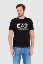 EA7 Czarny męski t-shirt z dużym białym logo, Rozmiar M. Czarne t-shirty EA7 Emporio Armani, m, bez wzorów, bez kołnierzyka, bez ramiączek. W wyprzedaży za 144.99 zł.