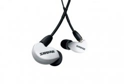 Shure SE215DYWH+UNI-EFS - Słuchawki douszne AONIC215 z pojedynczym przetwornikiem i kablem 3.5mm (białe). Białe słuchawki douszne Shure. Za 490.99 zł.
