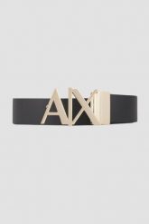 ARMANI EXCHANGE Czarny pasek ze złotą klamrą. Czarne paski Armani Exchange, bez wzorów. W wyprzedaży za 221.99 zł.