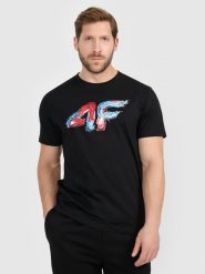 4F T-shirt regular z nadrukiem męski - czarny XXL. Czarne t-shirty 4F, m, bez wzorów, z bawełny, bez kołnierzyka, bez ramiączek. Za 79.99 zł.