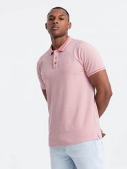 Melanżowa koszulka męska polo z kołnierzykiem w paski – różowa V2 OM-POSS-0109 - XXL. Czerwone koszulki polo sportowe Ombre Clothing, l, z aplikacjami, z bawełny, bez kołnierzyka, bez ramiączek. W wyprzedaży za 49.99 zł.