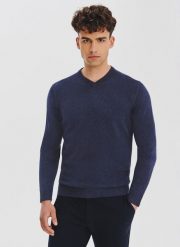 PAKO LORENTE - Granatowy sweter męski v-neck. Niebieskie swetry nierozpinane Pako Lorente, na jesień, m, bez wzorów, z bawełny, bez kołnierzyka, bez ramiączek. Za 139.99 zł.