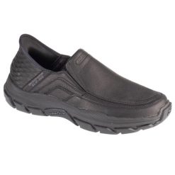 Buty sportowe Sneakersy męskie, Slip-Ins Respected - Elgin. Czarne buty sportowe casual Skechers, bez wzorów, bez zapięcia. Za 449.99 zł.