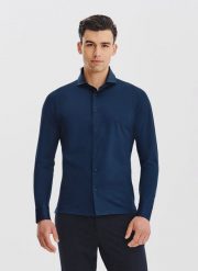 PAKO LORENTE – Granatowa koszula z dzianiny. Koszule Pako Lorente, s, bez wzorów, z bawełny, bez kołnierzyka, bez ramiączek. Za 199.99 zł.