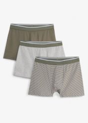 Bokserki o dopasowanym kroju (3 pary). Zielone bokserki bonprix, m, bez wzorów. Za 68.97 zł.