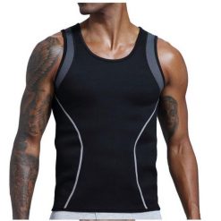 Męski wyszczuplający podkoszulek fitness neoprenowy SlimBody. Czarne podkoszulki SLIMBODY, m, bez wzorów, z neoprenu, bez ramiączek. W wyprzedaży za 139.00 zł.